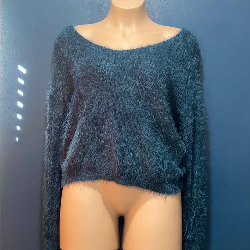 Criss cross back fuzzy sweater
